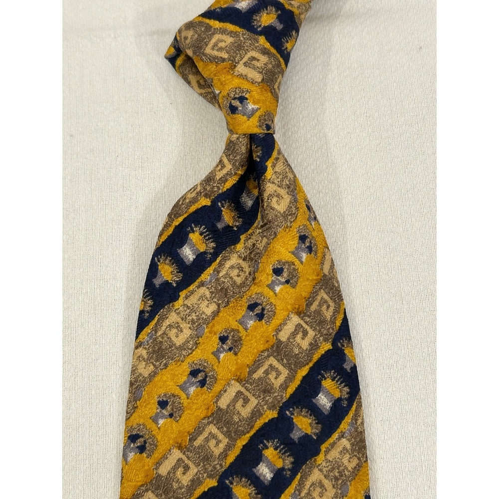 Ermenegildo Zegna Textured Golden Geometric Sequential‎ Silk Tie Italy